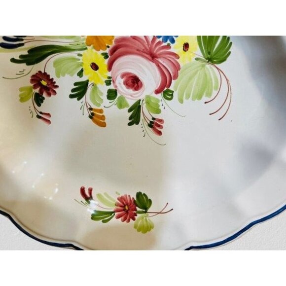 CASTELLI Italy Oval Serving Plate Faience Floral Scalloped Edge 15.5" - Picture 4 of 9